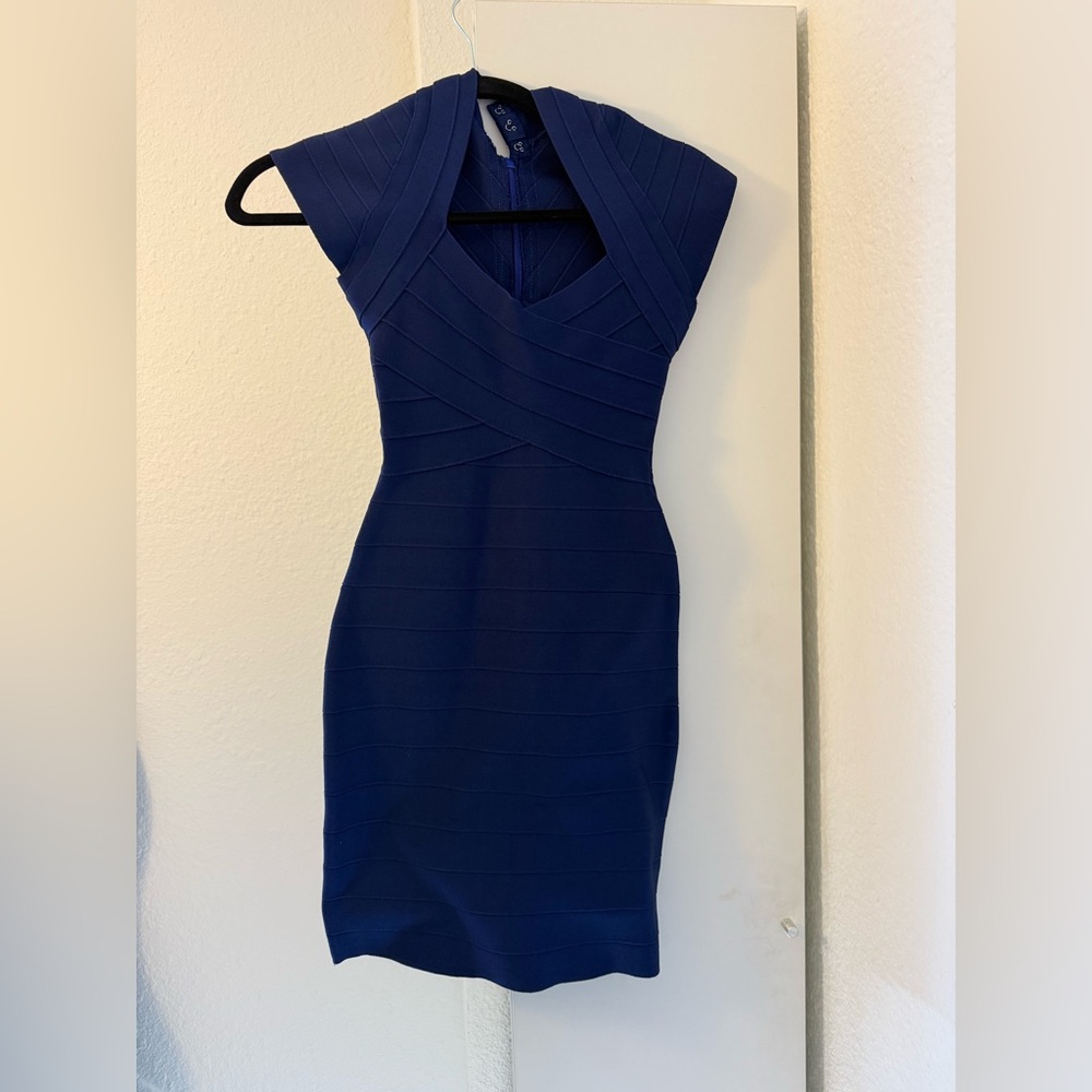 Elegant Navy Blue Bandage Dress
